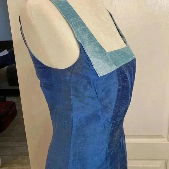 Paule Vasseur Blue Silk Sheath Embroidered Dress - Picture 7 of 10